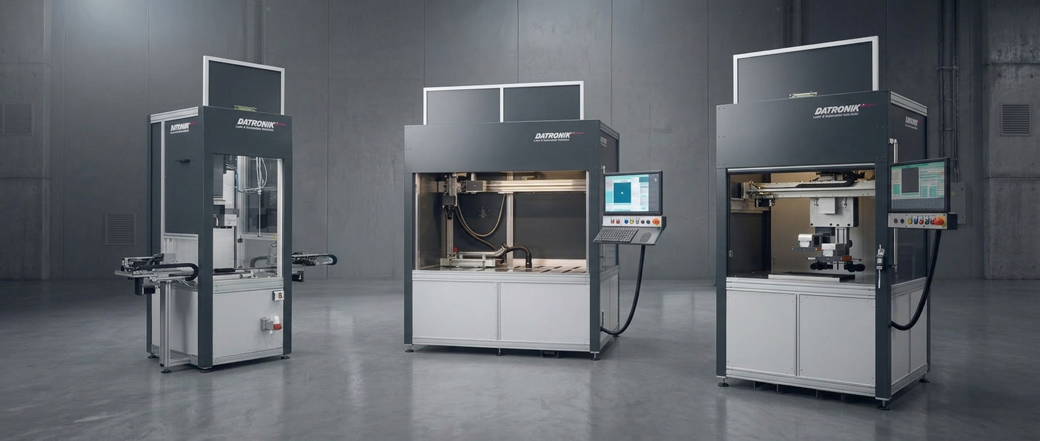 DATRONIK SELECT Produktlinie – drei kundenspezifische Lasersysteme in moderner Studioaufnahme